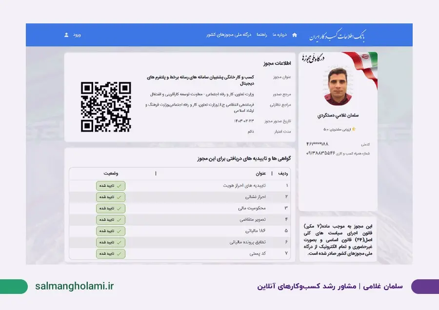 مجوز رسانه برخط و پلتفرم های دیجیتال درگاه ملی مجوزها - سلمان غلامی